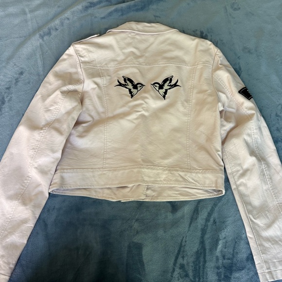 Forever 21 Cream Embroidered Leather Jacket - Picture 3 of 4